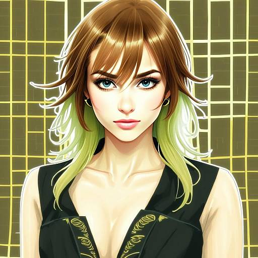 Anime Portrait of Woman with Blue Eyes and Green-Tipped Hair