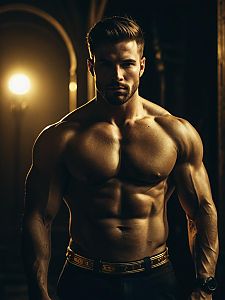 Muscular Man in Buff Costume Photorealistic Outdoor Daylight Portrait