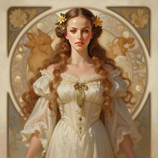 Innocent Wife Character Concept Portrait in Art Nouveau Style