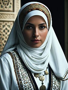 Woman in Traditional Islamic Outfit Photorealistic Cultural Fashion Portrait