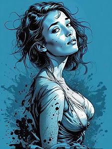 Woman in Dramatic Pose with Vivid Blue Background