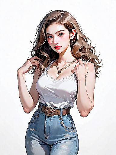 Realistic Comic Style Portrait of Stylish Woman in Casual Outfit