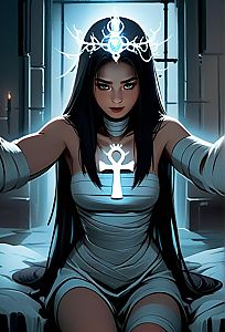 Woman with Glowing Crown and Ankh Pendant