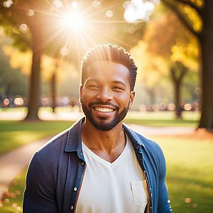 Joyful young man in autumn park