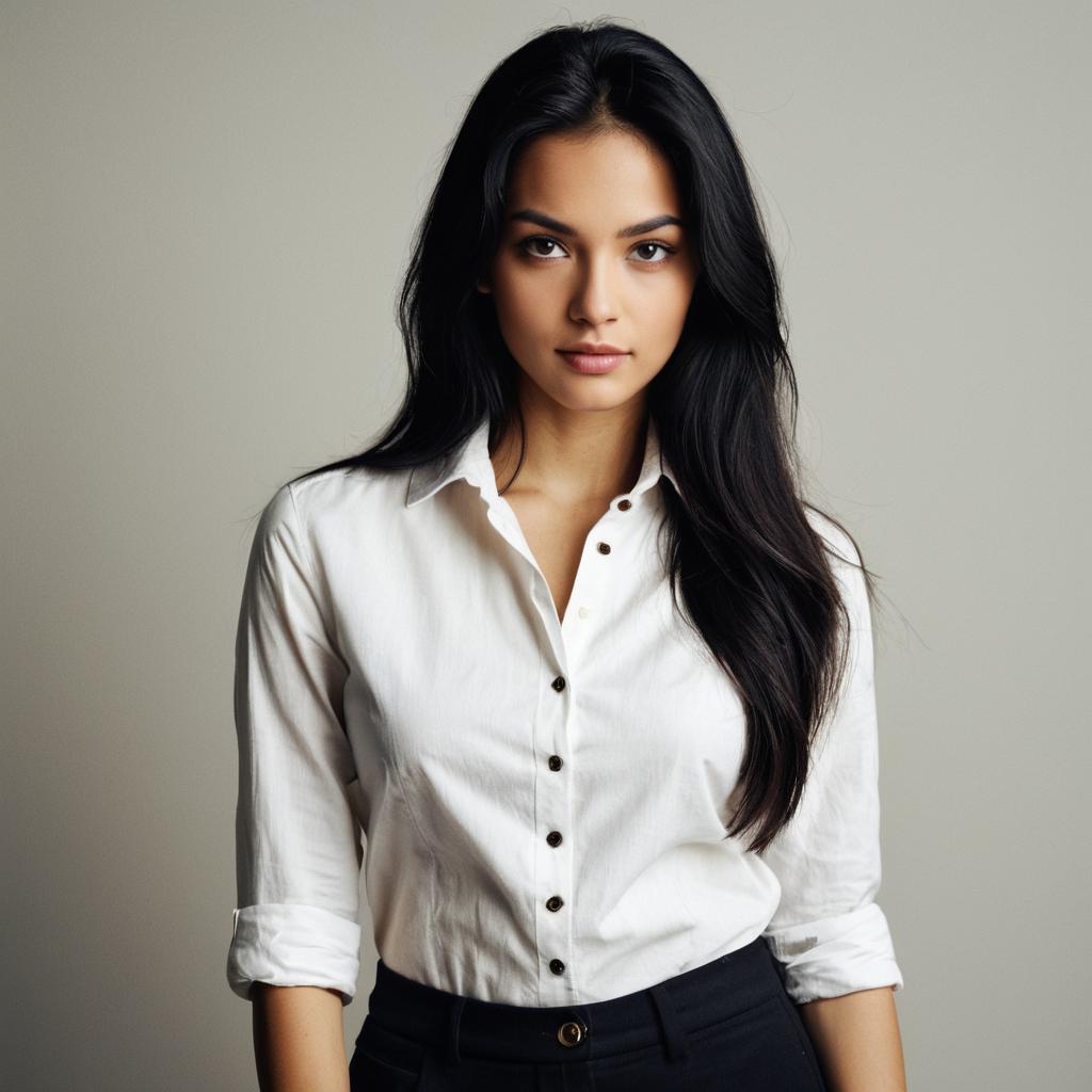 Confident Young Woman in White Shirt Portrait Confident Young Woman in White Shirt Portrait