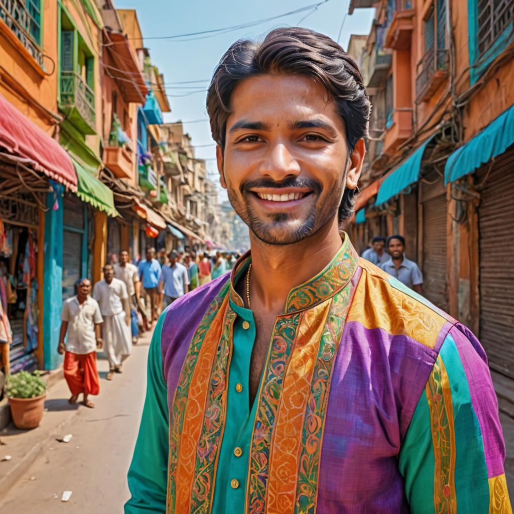 Cheerful Indian Man in Traditional Kurta Taking Selfie