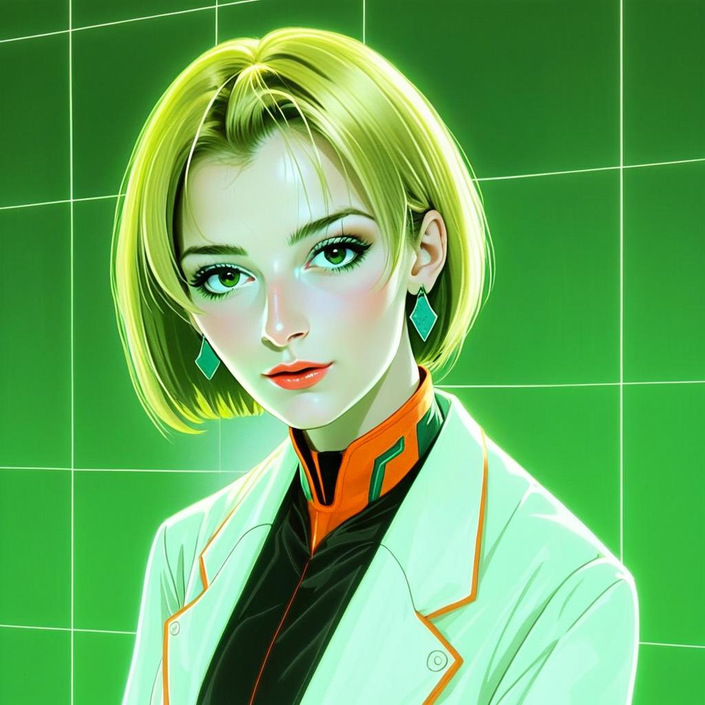 Futuristic Woman with Blonde Hair in Cyberpunk Style Digital Portrait
