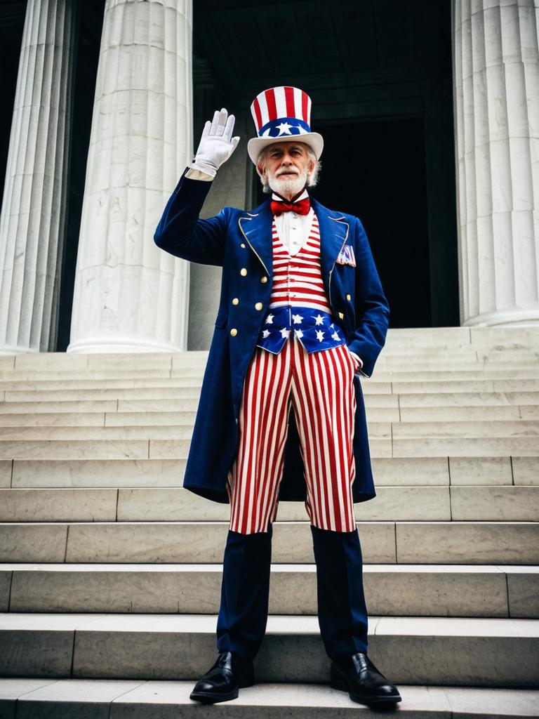 Patriotic Man in Vintage Costume Saluting