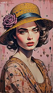 Stylized Portrait of a Woman in Vintage Yellow Hat