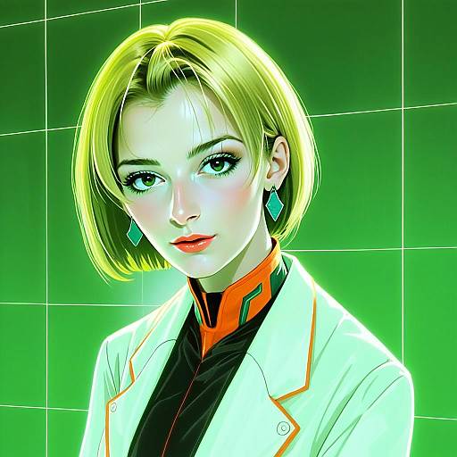 Futuristic Woman with Blonde Hair in Cyberpunk Style Digital Portrait