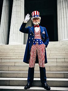 Patriotic Man in Vintage Costume Saluting