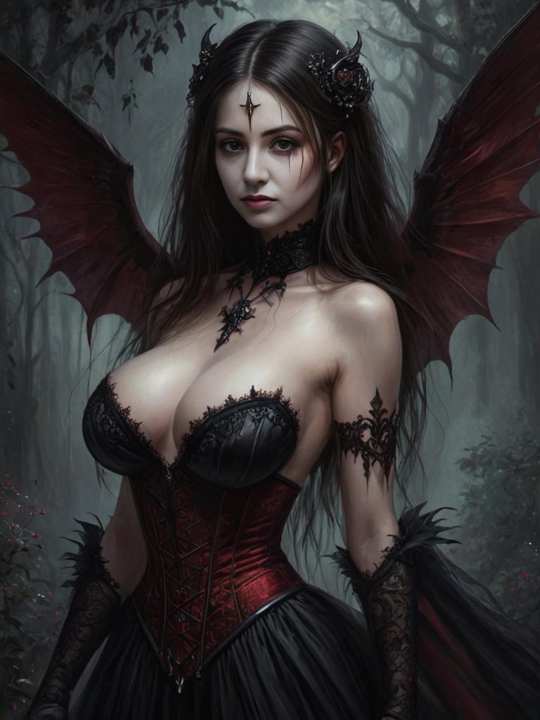 Dark Fantasy Woman with Intricate Wings