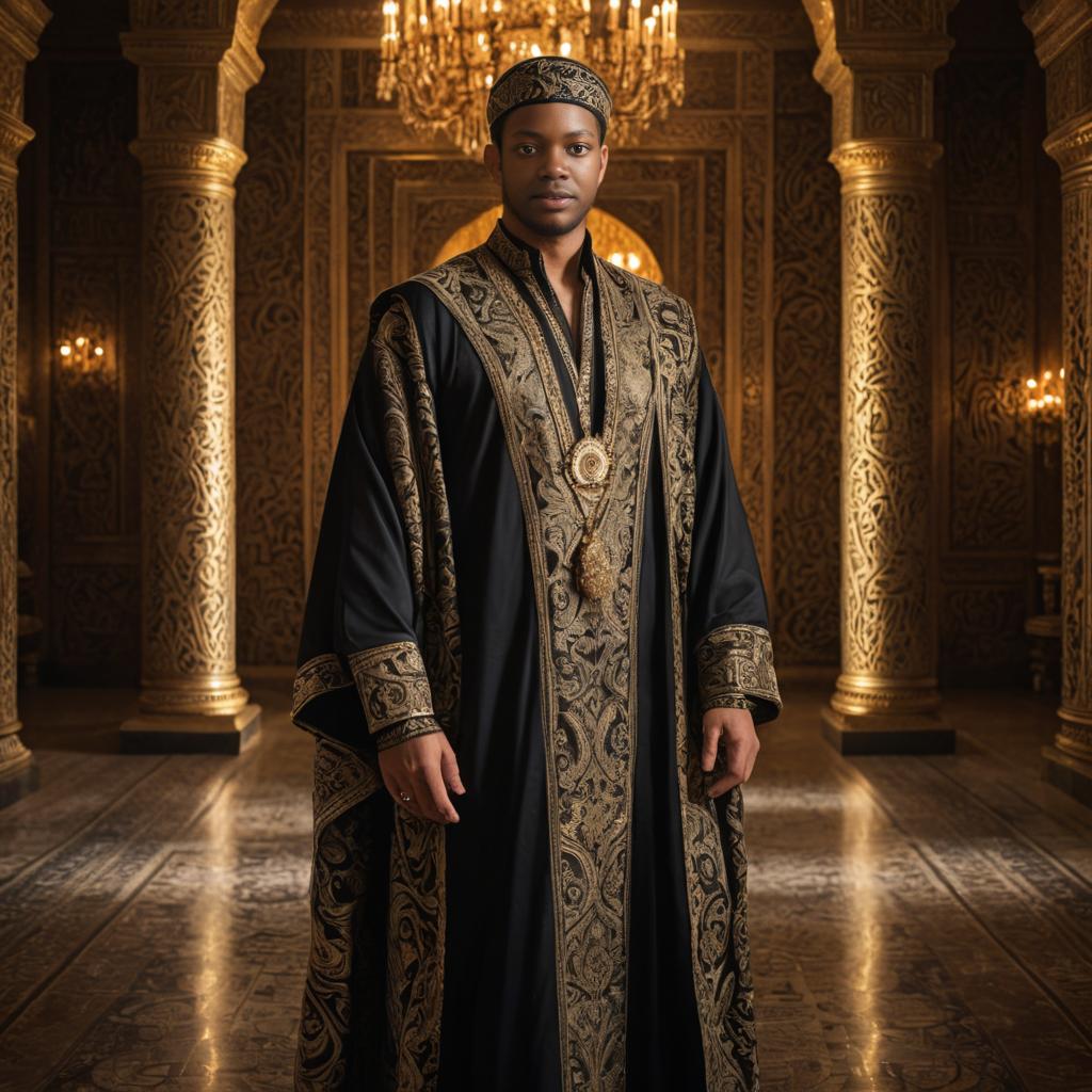 Regal Man in Ornate Robe in Opulent Room