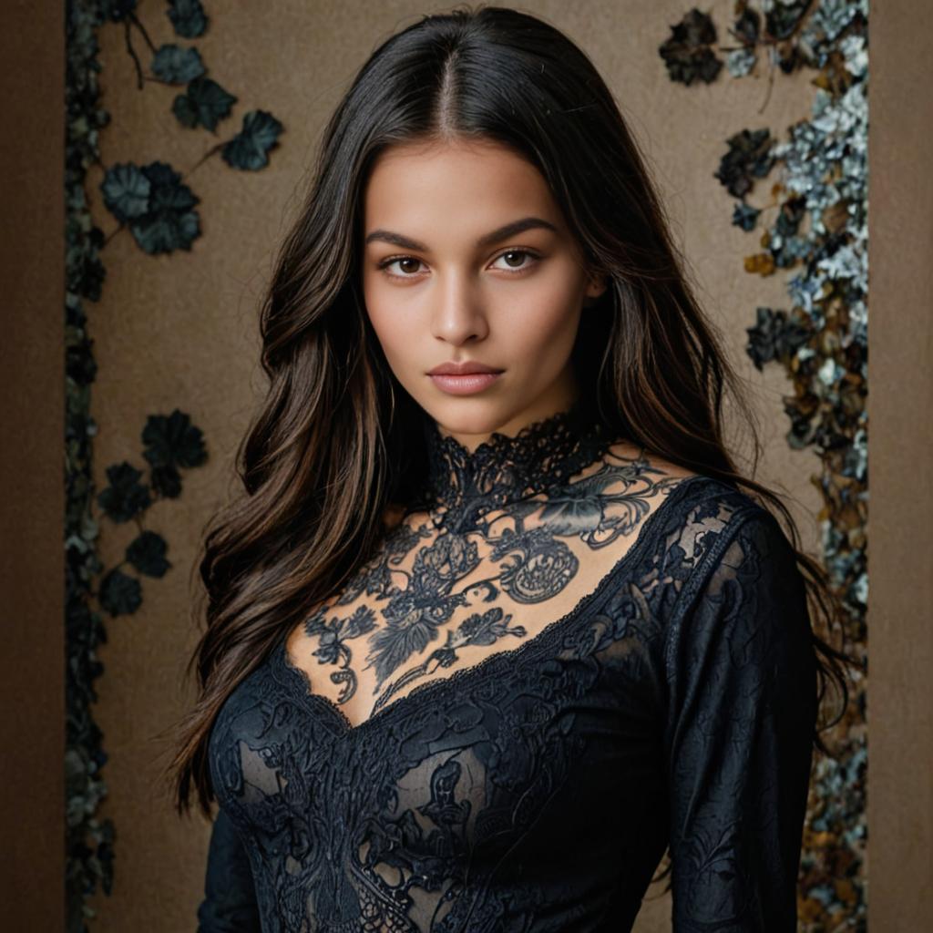 Elegant Woman in Sheer Black Lace Top