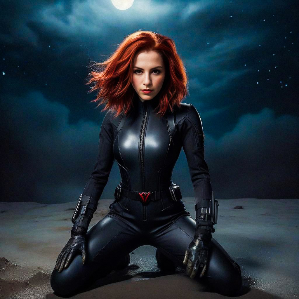 Determined Woman in Tactical Suit Under Full Moon Determined Woman in Tactical Suit Under Full Moon