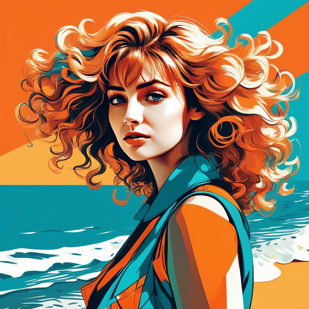 Vibrant Woman by Ocean - Pop Art Style