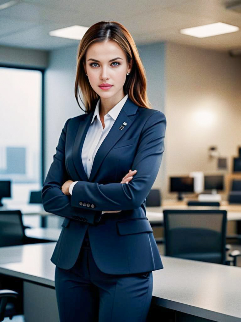 Confident Woman in Navy Suit