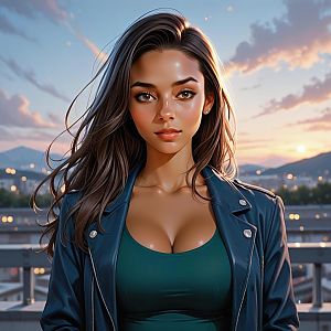 Confident Young Woman Outdoors at Sunset