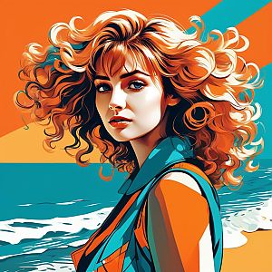 Vibrant Woman by Ocean - Pop Art Style