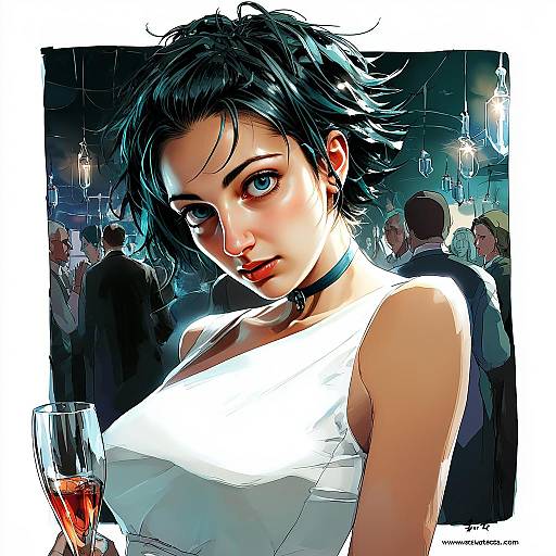 Stylish Young Woman at Elegant Party Digital Illustration