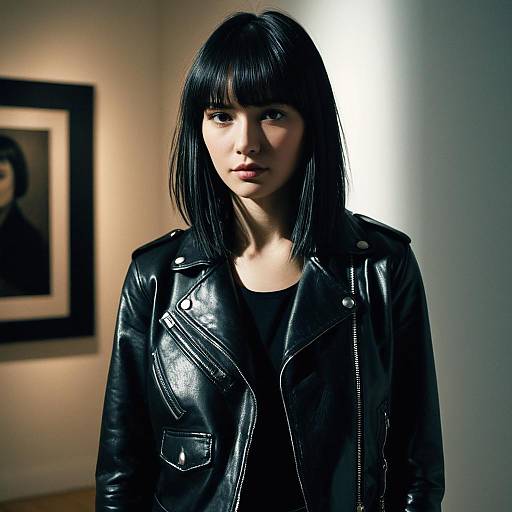 Young Woman in Black Leather Jacket with Cinematic Lighting