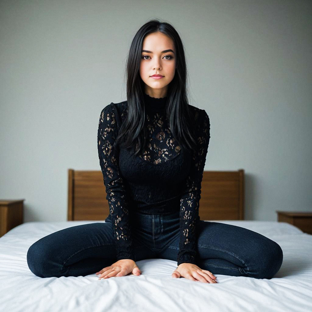 Confident Woman on Bed in Lace Top Confident Woman on Bed in Lace Top