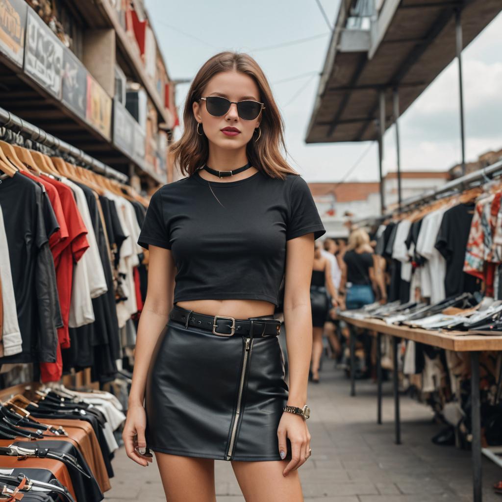 Stylish Woman in Vintage Marketplace