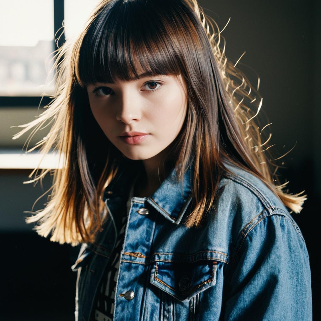 Portrait of Young Woman in Denim Jacket with Natural Light