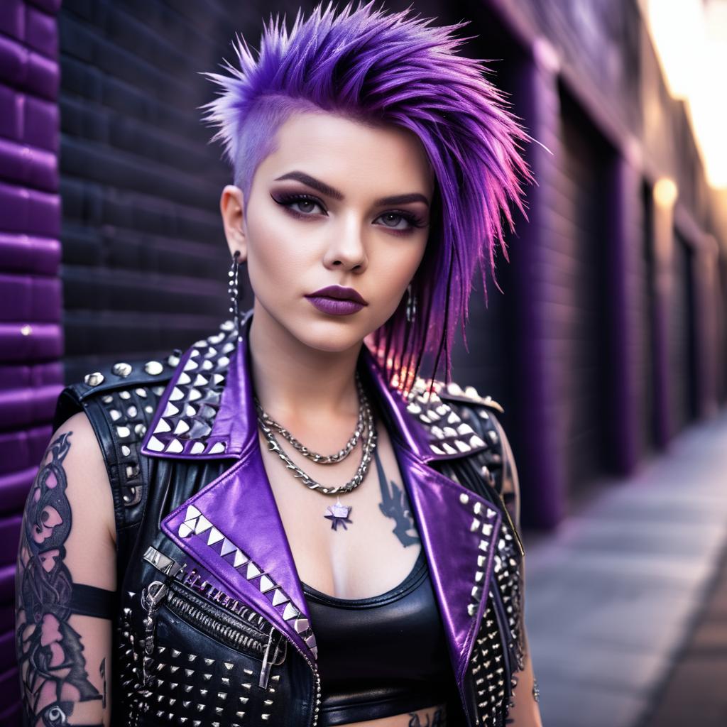 Woman with Purple Mohawk and Edgy Tattoos