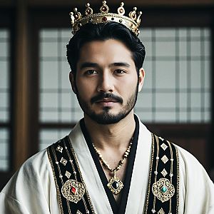 Regal man in golden crown and costume