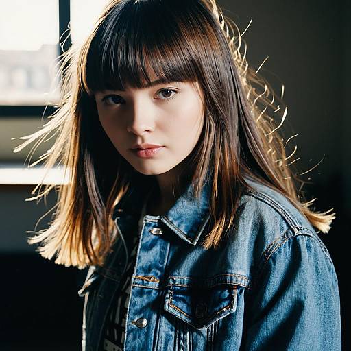 Portrait of Young Woman in Denim Jacket with Natural Light