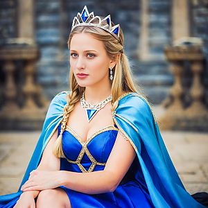 Woman in Royal Blue Gown with Crown