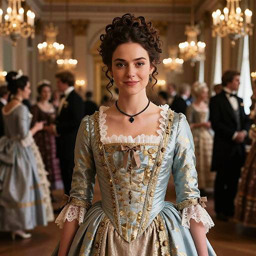 Elegant Woman in 18th Century Ballroom Gown at Historical Event