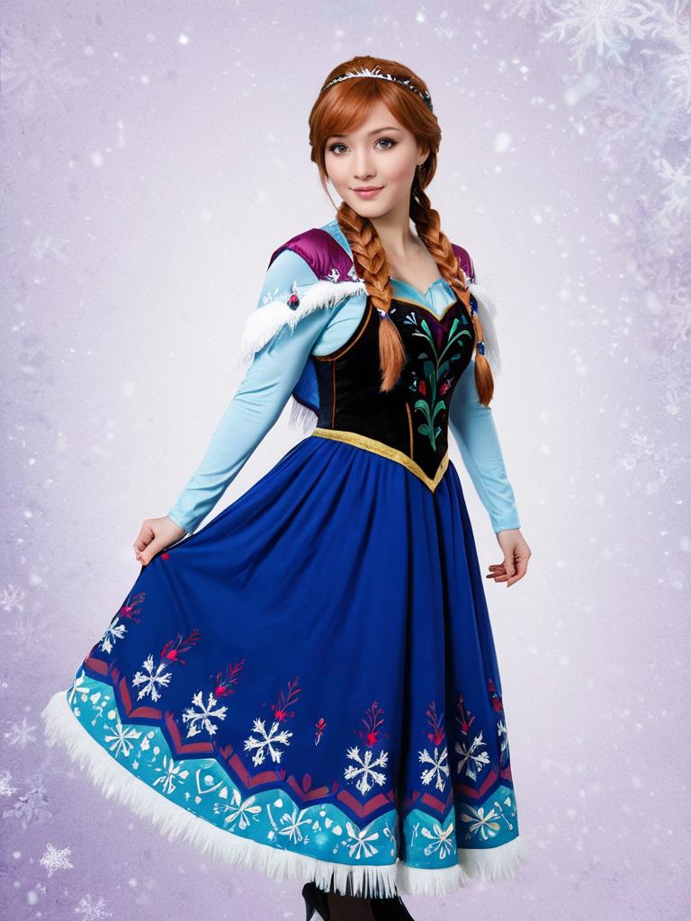 Elegant Woman in Blue and Black Winter Costume