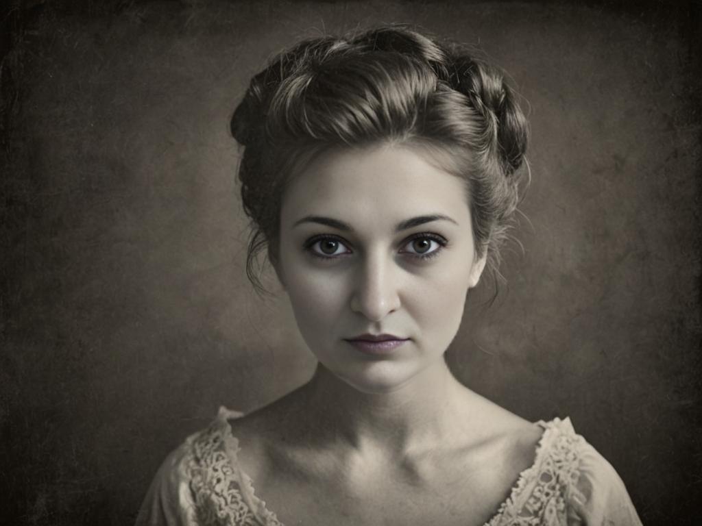 Vintage Hairstyle Woman in Daguerreotype Style