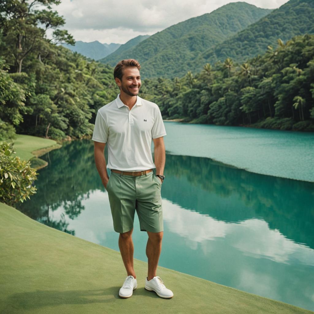 Confident Man in Nature by Calm Lake