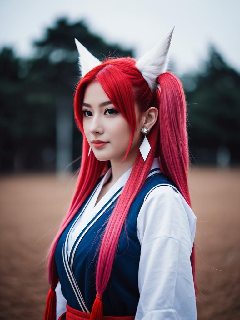 Akagi Towa Cosplay Woman with Red Hair and Fox Ears