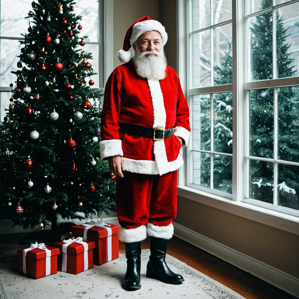 Santa Claus by Christmas Tree with Gifts Santa Claus by Christmas Tree with Gifts