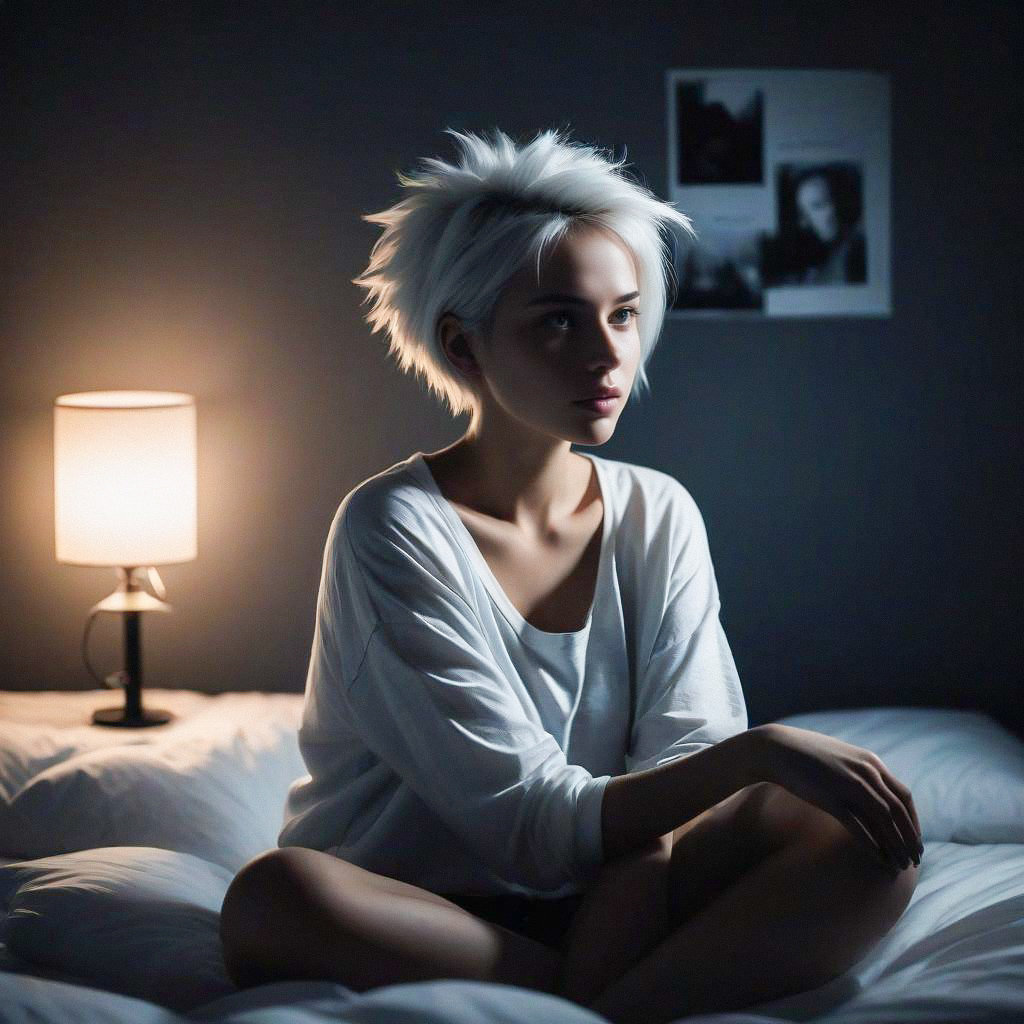 Woman with White Hair in Soft Lighting
