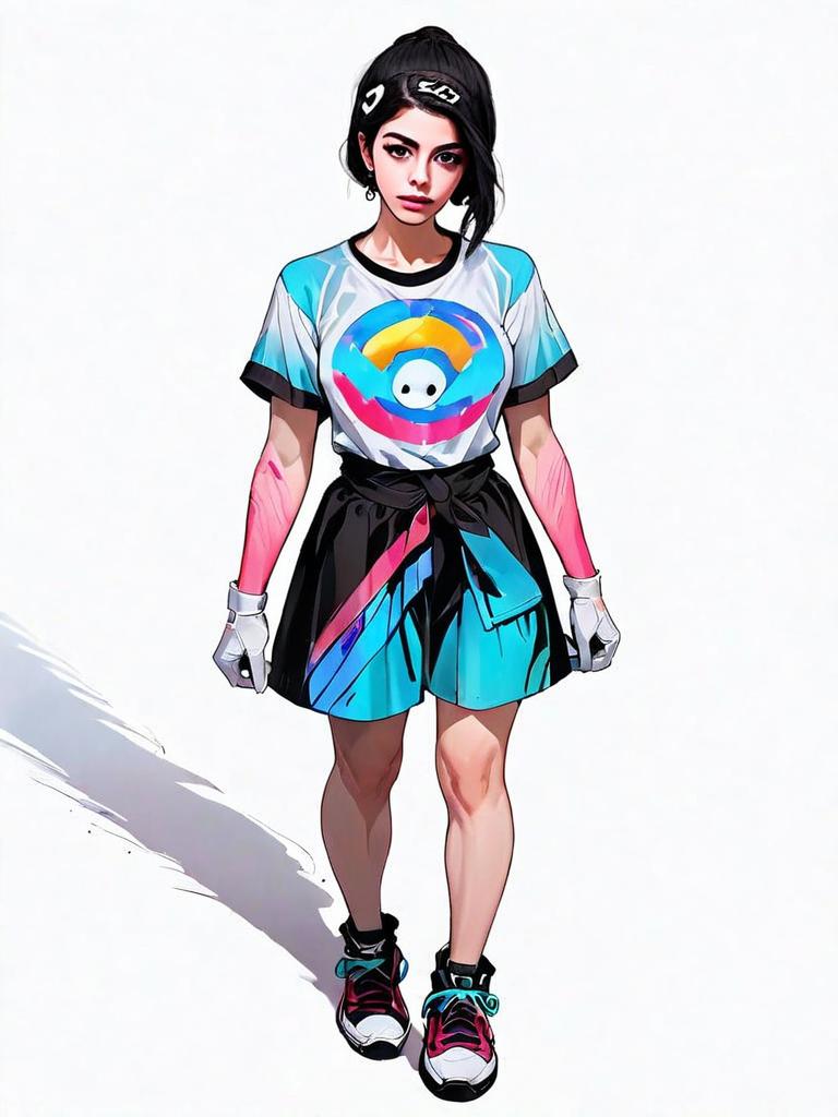 Realistic Comic Style Full Body Illustration of Woman in Streetwear