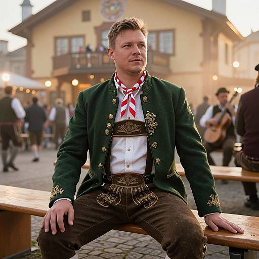 Man in Traditional Bavarian Costume at Outdoor Festival