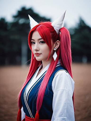 Akagi Towa Cosplay Woman with Red Hair and Fox Ears