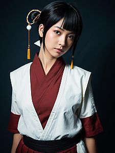 Realistic Tenten Cosplay Woman in Traditional Anime Costume