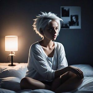 Woman with White Hair in Soft Lighting