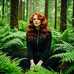 Woman with Red Hair in Forest