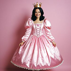 Smiling Woman in Pink Princess Dress with Crown
