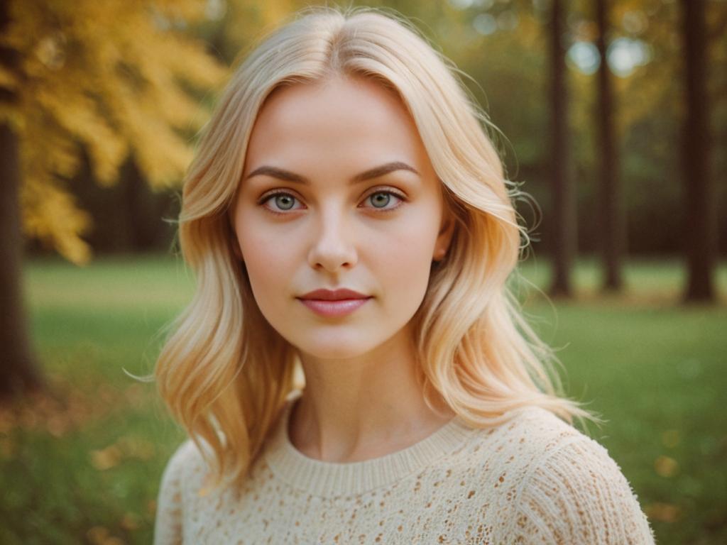 Petite Blonde Woman in Autumn Elegance