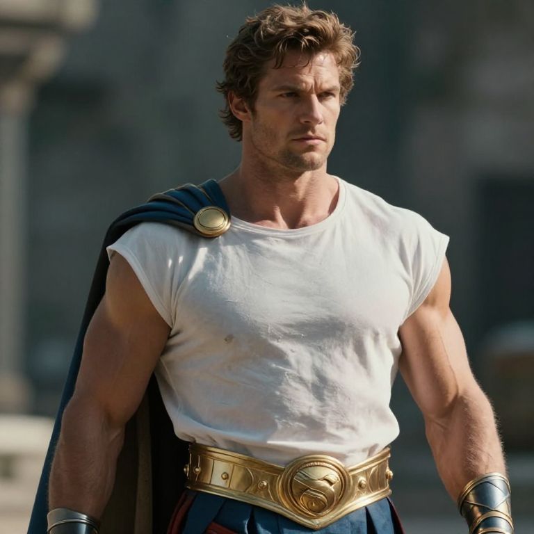 Ancient Warrior Costume Man with Cape and Gold Belt