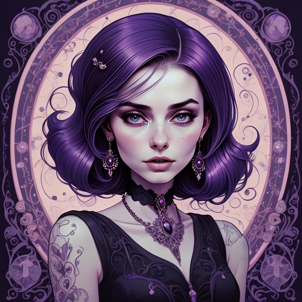 Digital Portrait of a Woman with Purple Hair and Gothic Aesthetics Digital Portrait of a Woman with Purple Hair and Gothic Aesthetics
