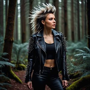 Confident Woman in Edgy Punk Style in Forest